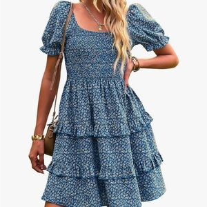 Summer Square Neck Smocked Floral Dress Size L